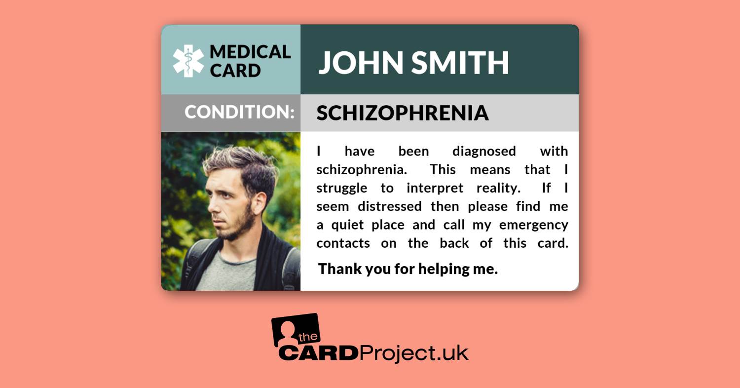 Schizophrenia Awareness Photo Medical ID Alert Card, Mental Health Emergency Card